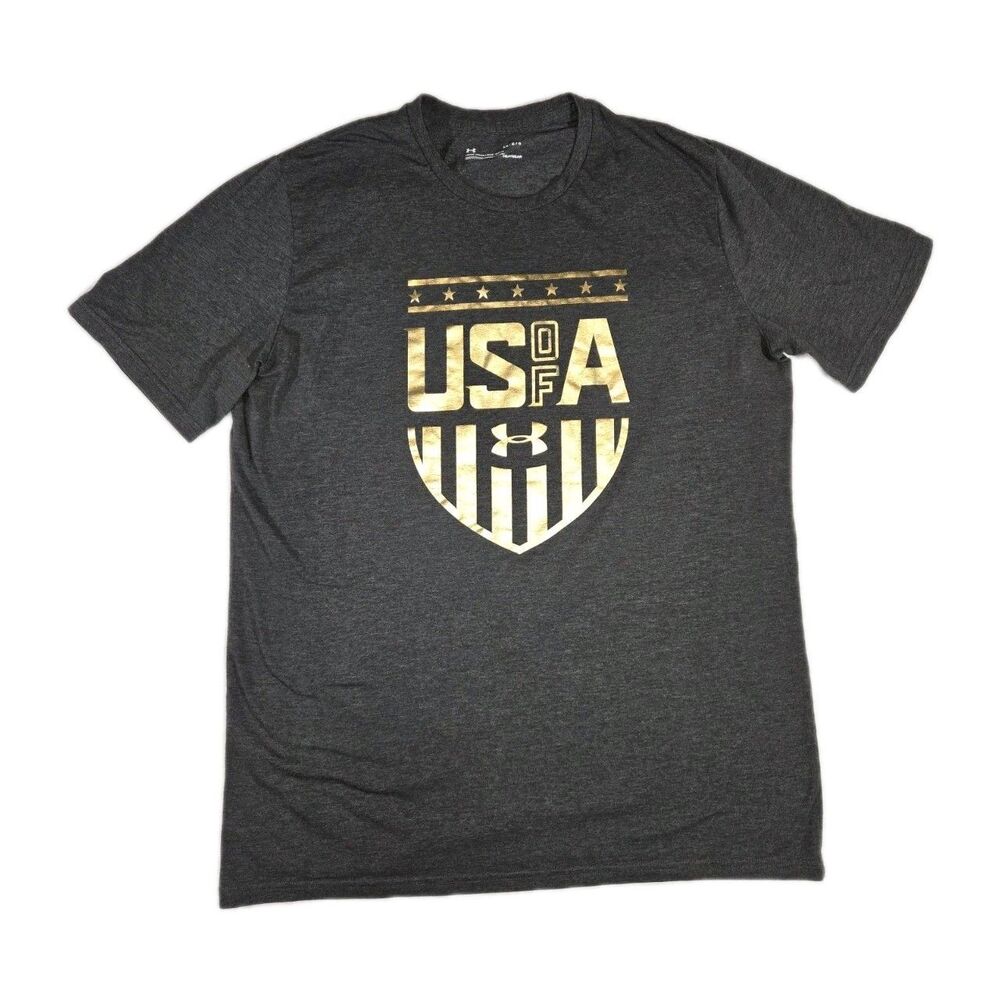 Mens Under Armour Short Sleeve T Shirt Gold Gray Large USA